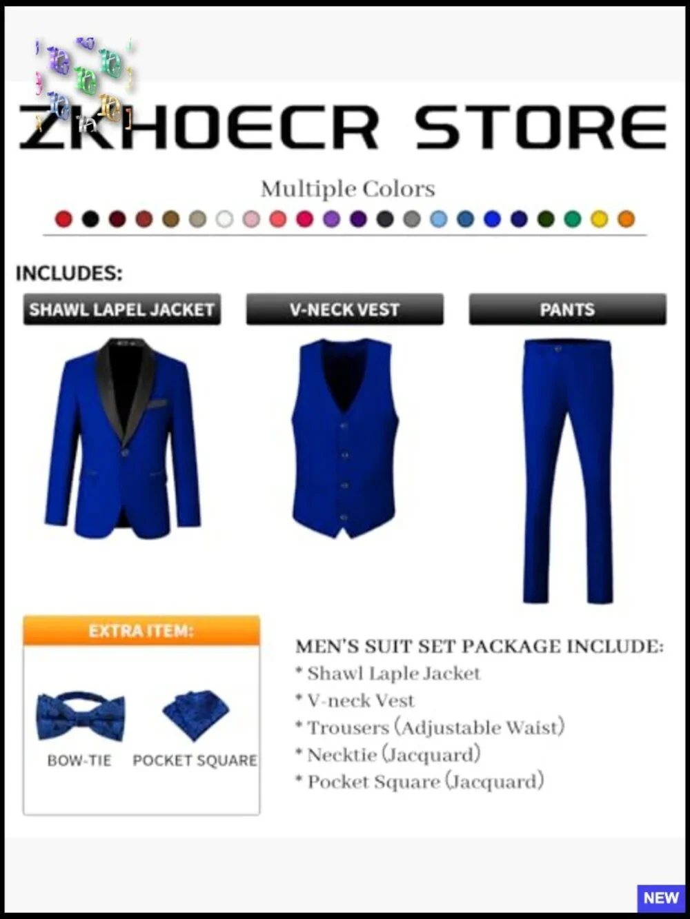 Slim Fit Shawl Lapel Tuxedo Set with Vest Bow Tie Pocket Square Formal